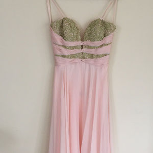 Pink & Gold Backless Chiffon Gown